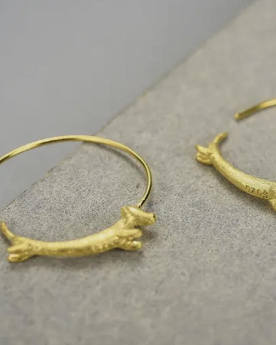 Perimade Gold Dachshund Dog Hoop Earrings