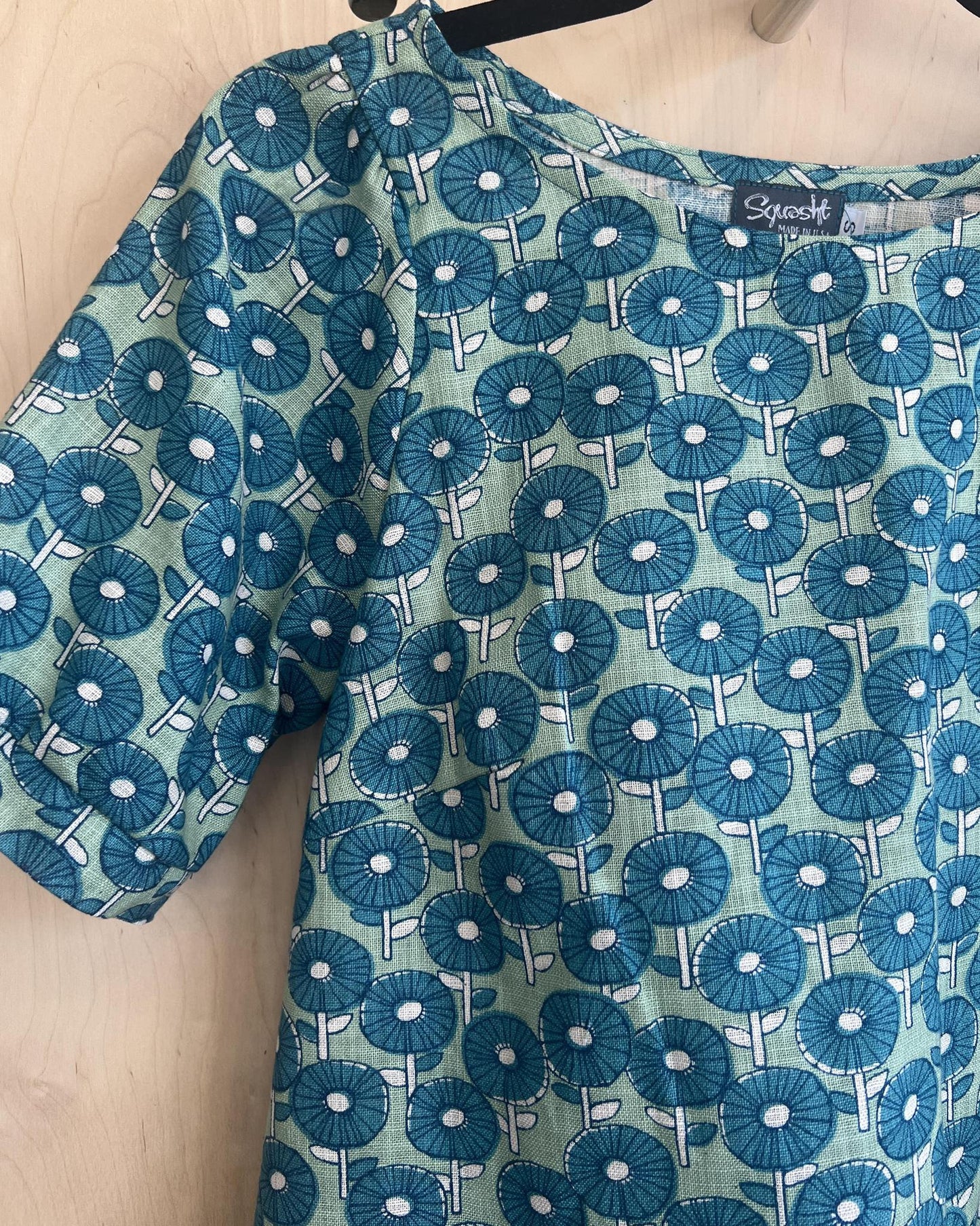 Squasht Puff Sleeve Top in Caribbean Turquoise Cotton Poplin Flower Print 🌼 Size XS, Small