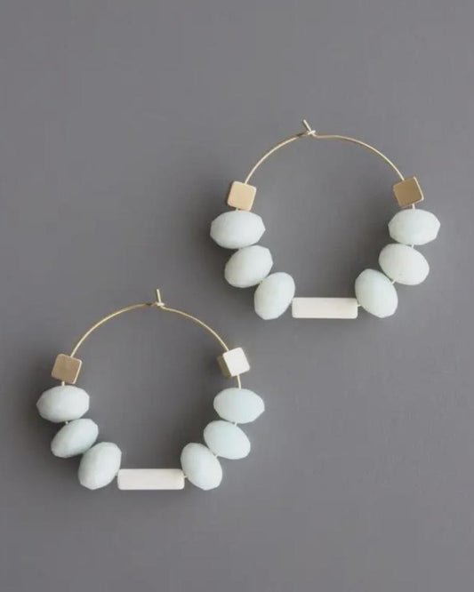 David Aubrey Amazonite and White Stone Brass Statement Hoop Earrings