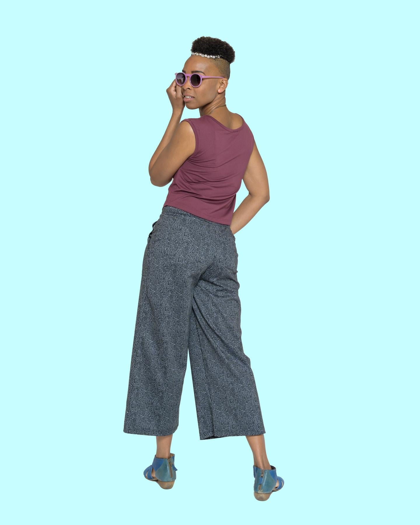 Squasht Henri Wide Leg Trousers (Cropped) Gray Speckles - SALE - Size XL