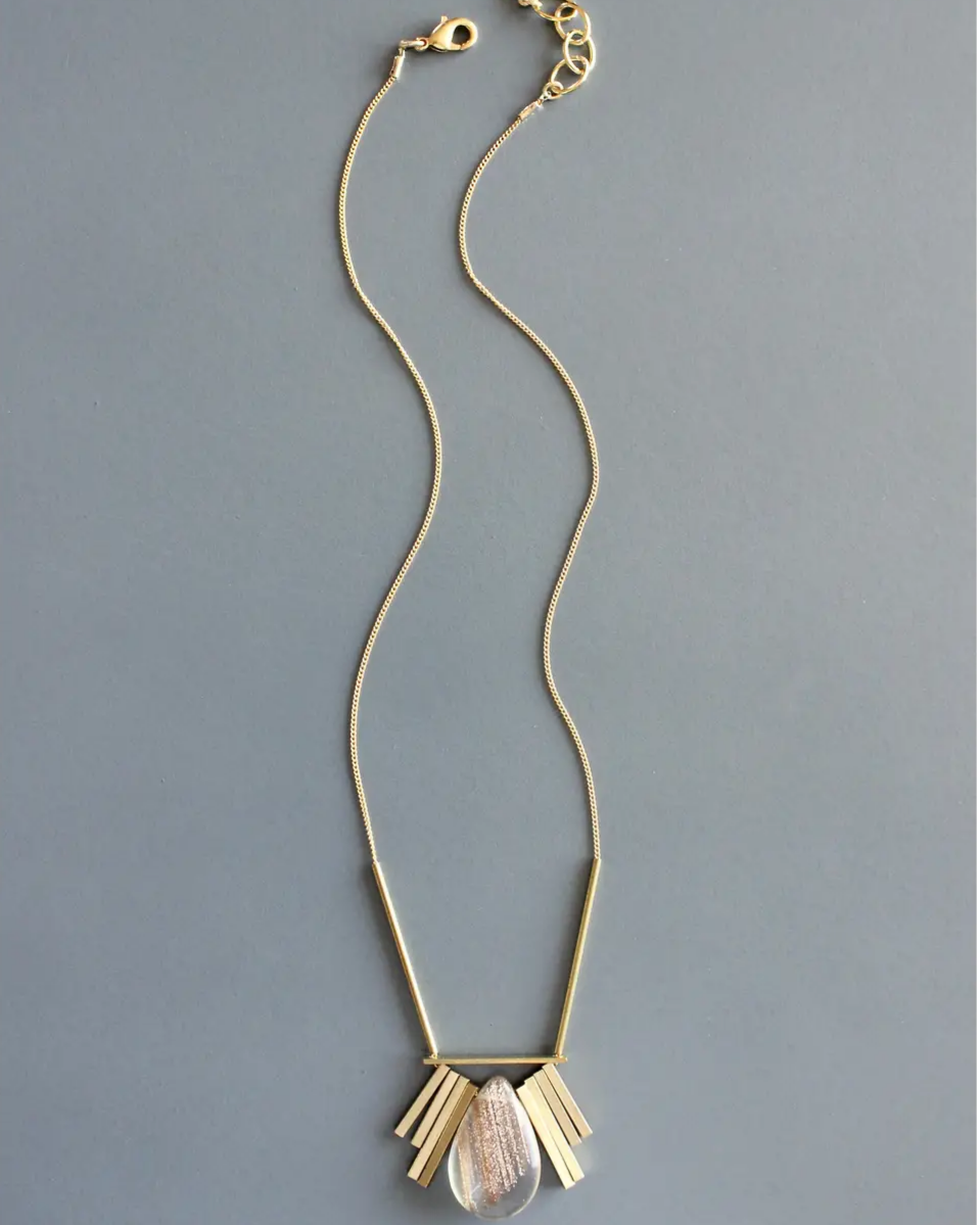 David Aubrey Quartz and Brass Art Deco Necklace