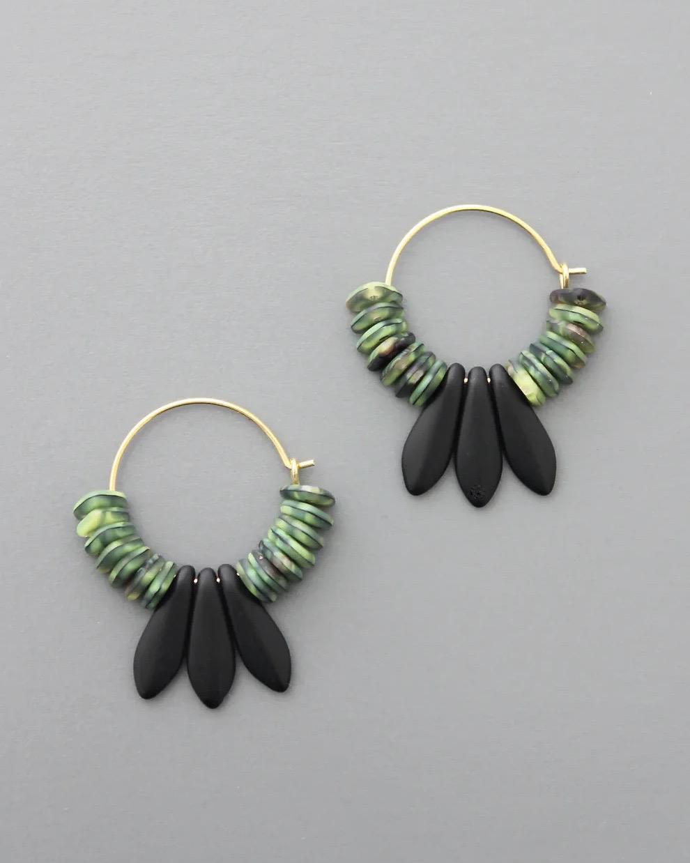 David Aubrey Green and Black Glass Hoop Earrings David Aubrey Green and Black Glass Hoop Earrings