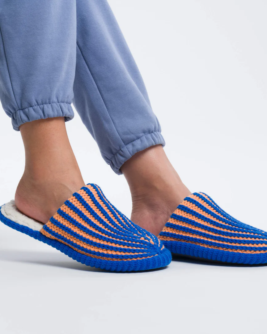 Verloop Chunky Rib Slide Slippers in Peach and Cobalt
