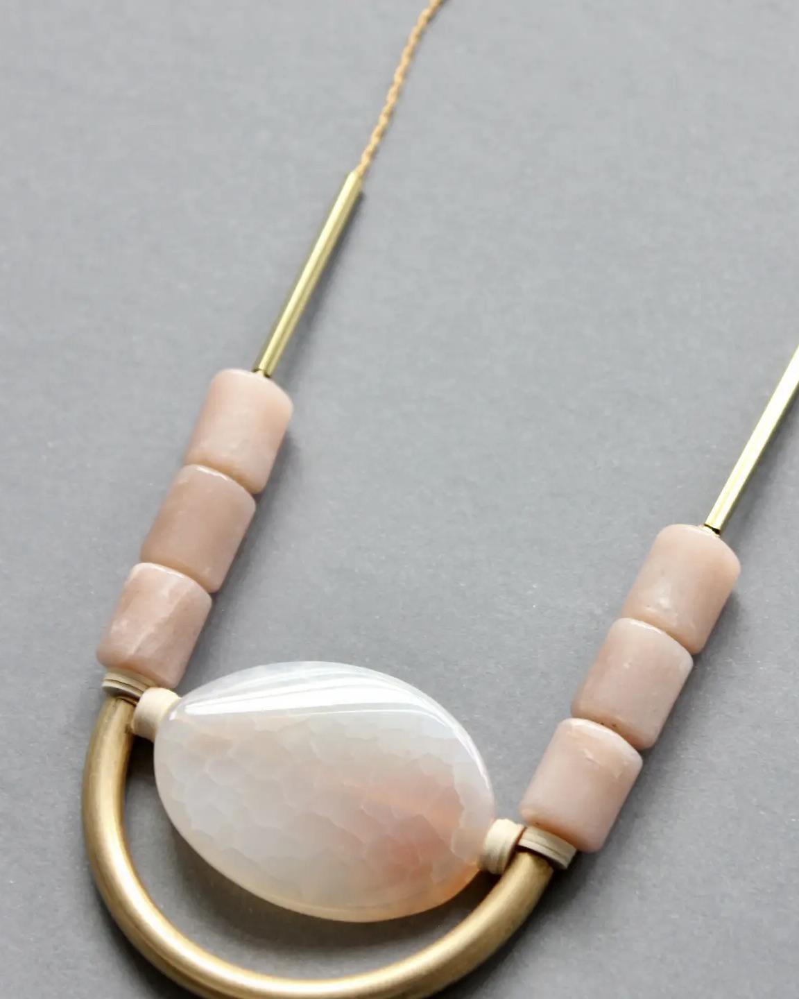 David Aubrey Peach Moonstone and Agate Geometric Necklace