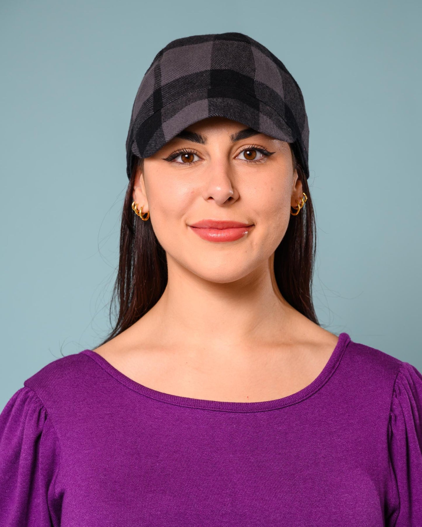 Squasht Reversible Bella Hat in Gray and Black Plaid