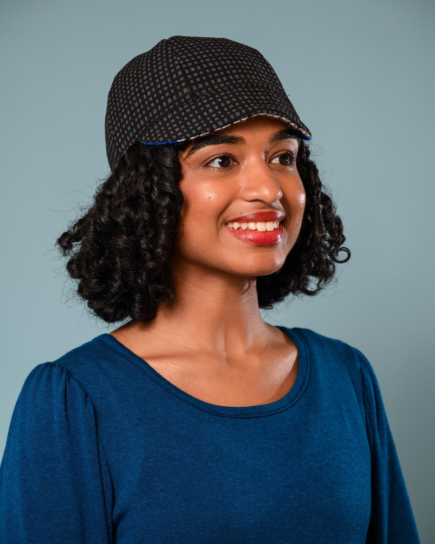 Squasht Reversible Bella Hat in Textured Blue & Gold & White Stripes