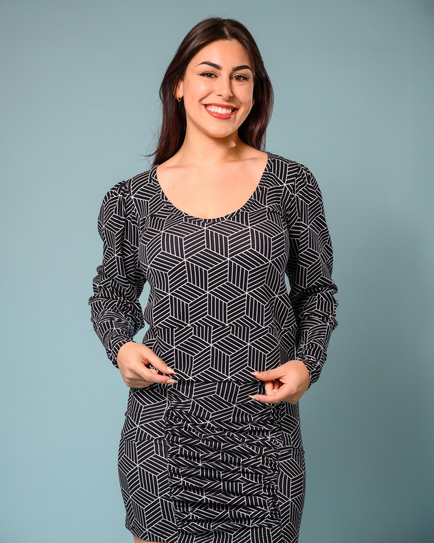 Squasht Debbie Top Black and White Linear Block Print - SALE