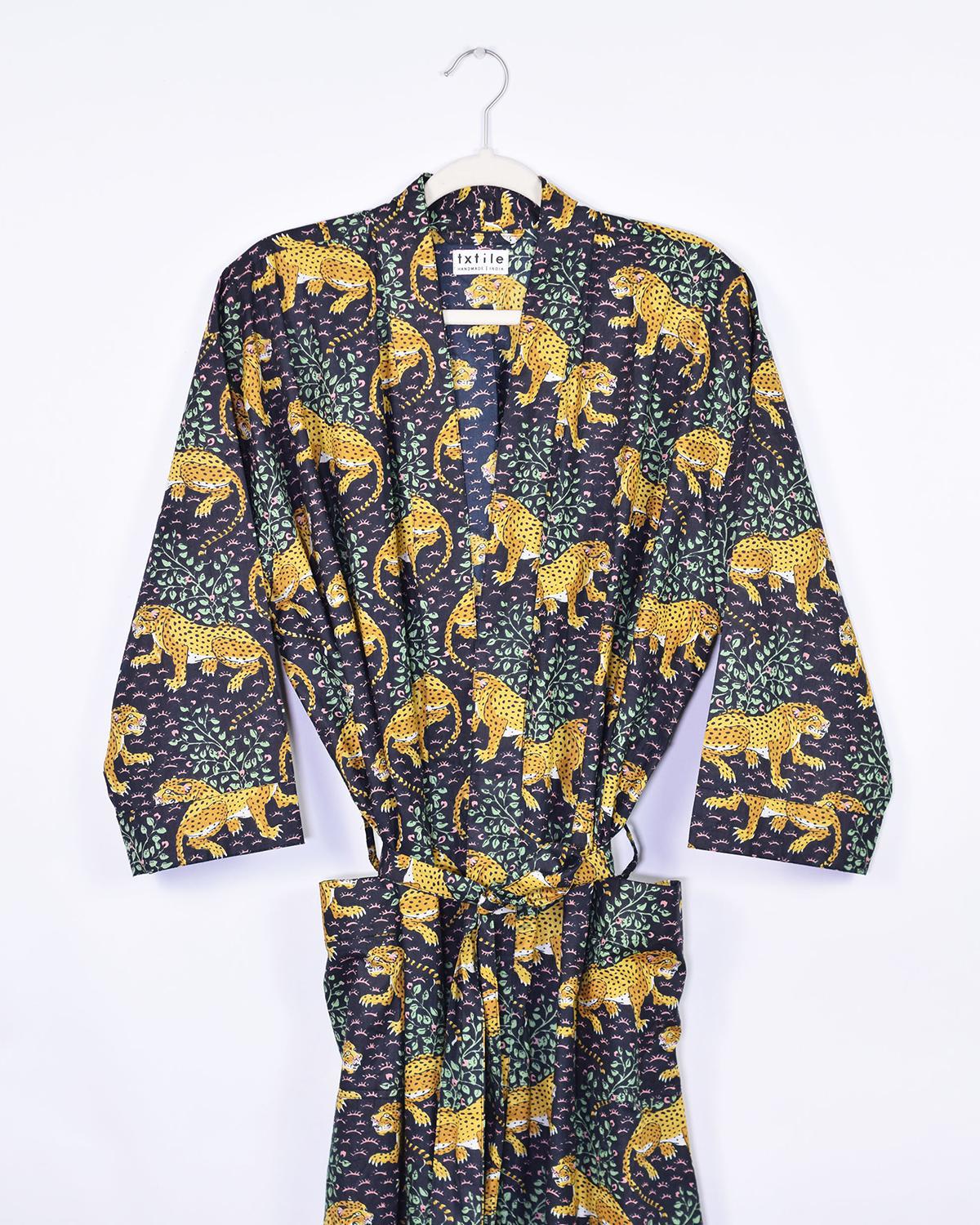 Txtile Lightweight Cotton Robe - Midnight Jungle Leopard Print
