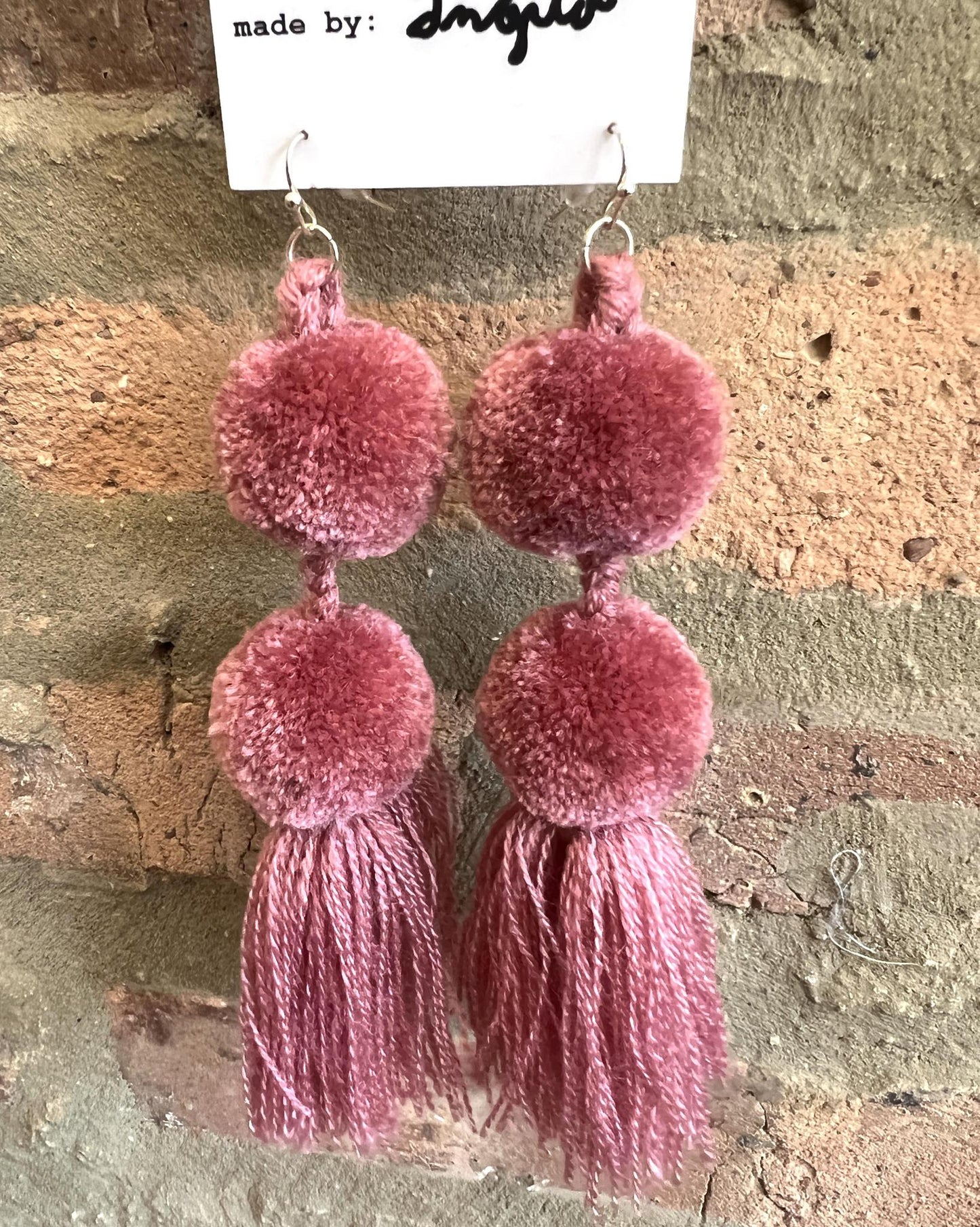 SWIETstuff Large Pom Pom Earrings Dusty Rose Pink