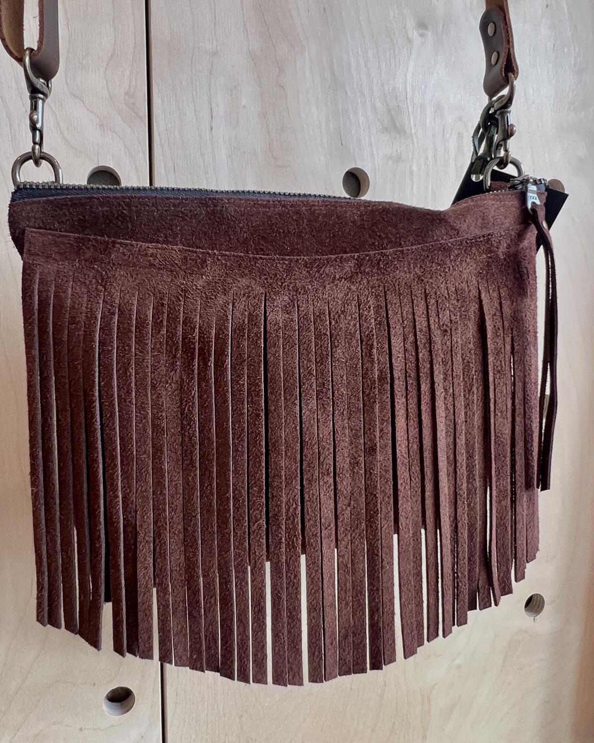 Vallente Leather Fringe Handbag in Mahogany