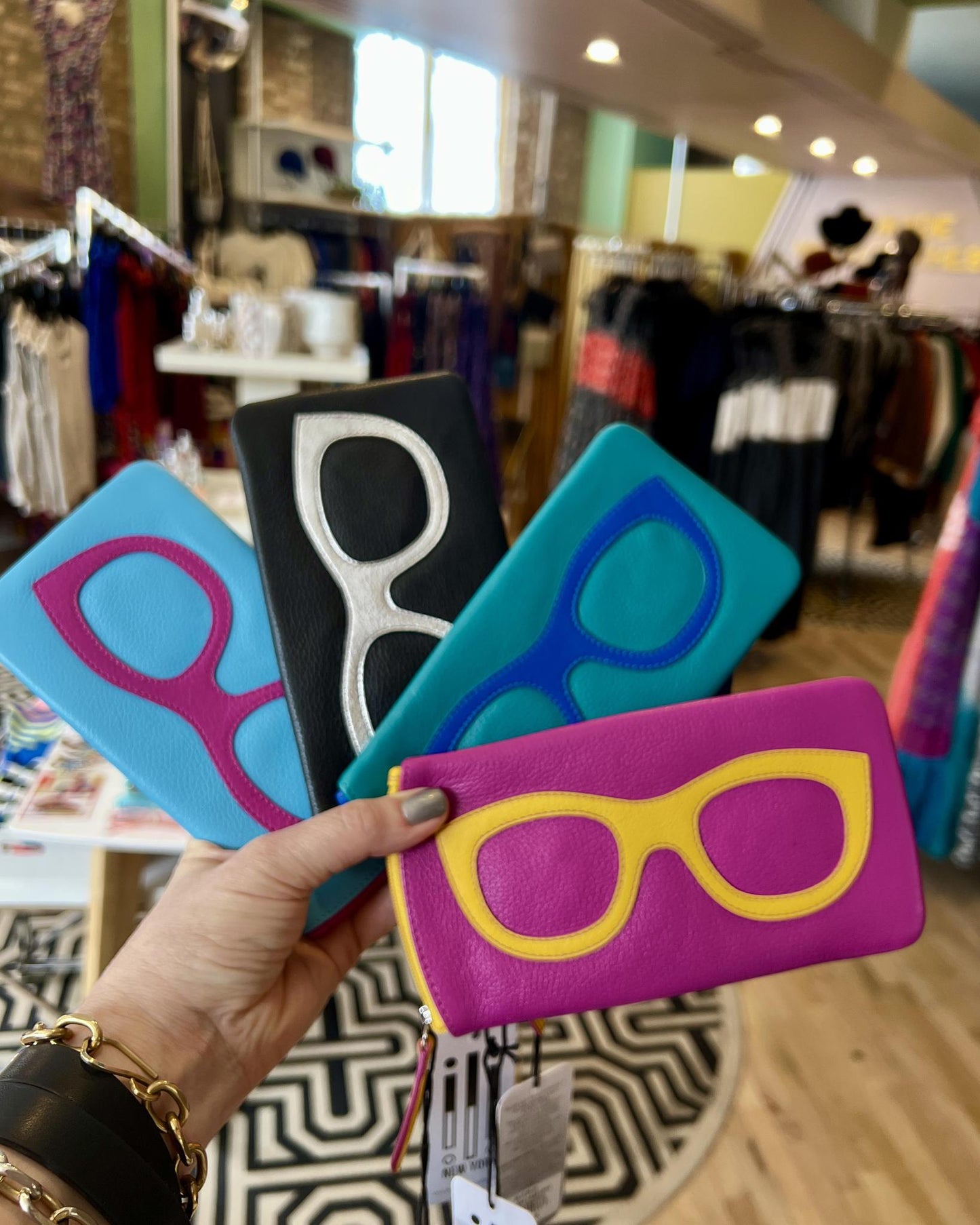 ili Leather Eyeglasses Case in Aqua and Cobalt