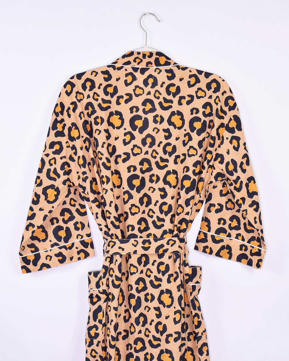 Txtile Lightweight Cotton Robe - Tan Leopard Print