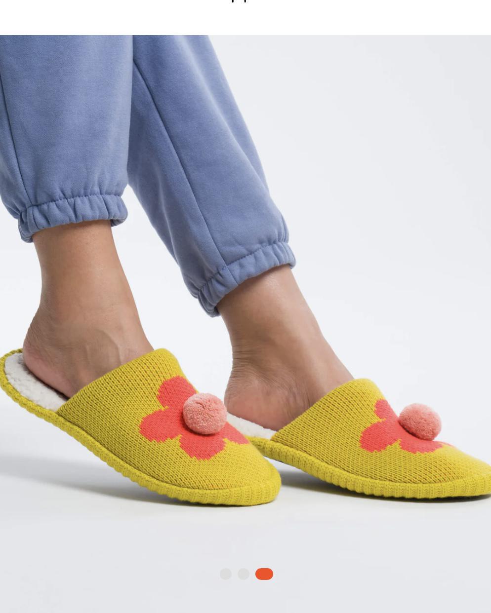 Verloop Flower Pom Slide Slippers in Golden Olive