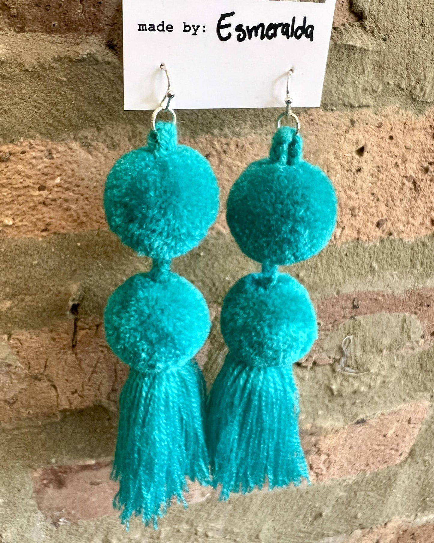 SWIETstuff Large Pom Pom Earrings Bright Teal