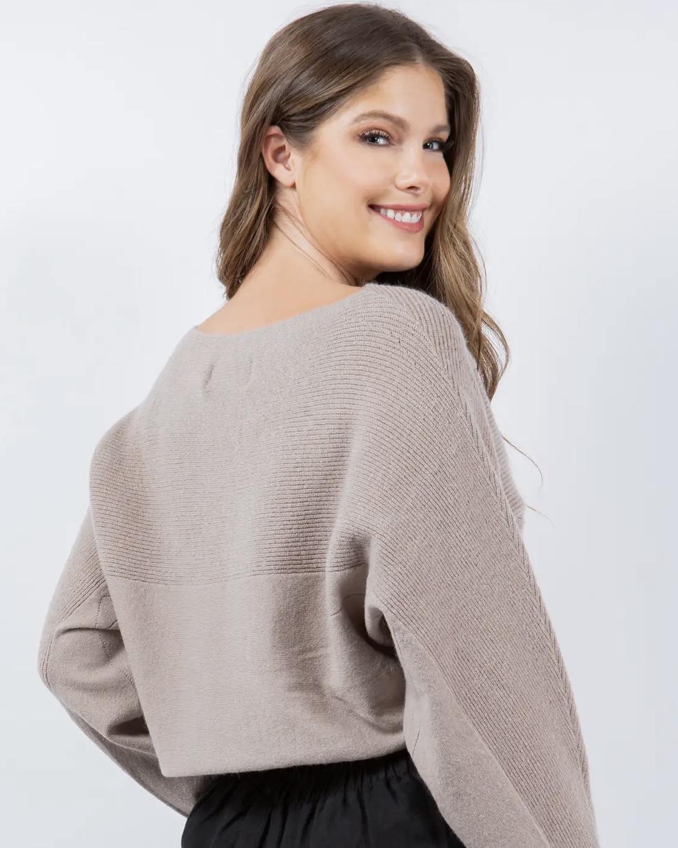 M Rena Horizontal Rib Batwing Sweater in Mocha Meringue