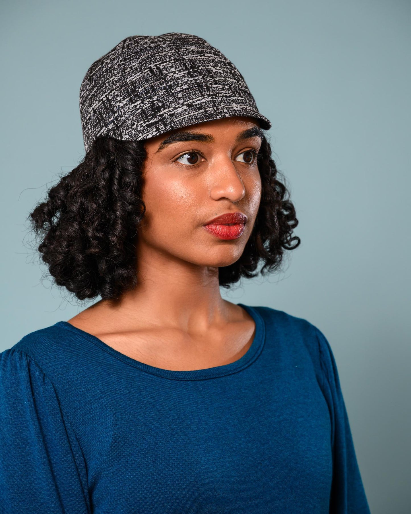 Squasht Reversible Bella Hat in Black and White Sketch Silk Tweed