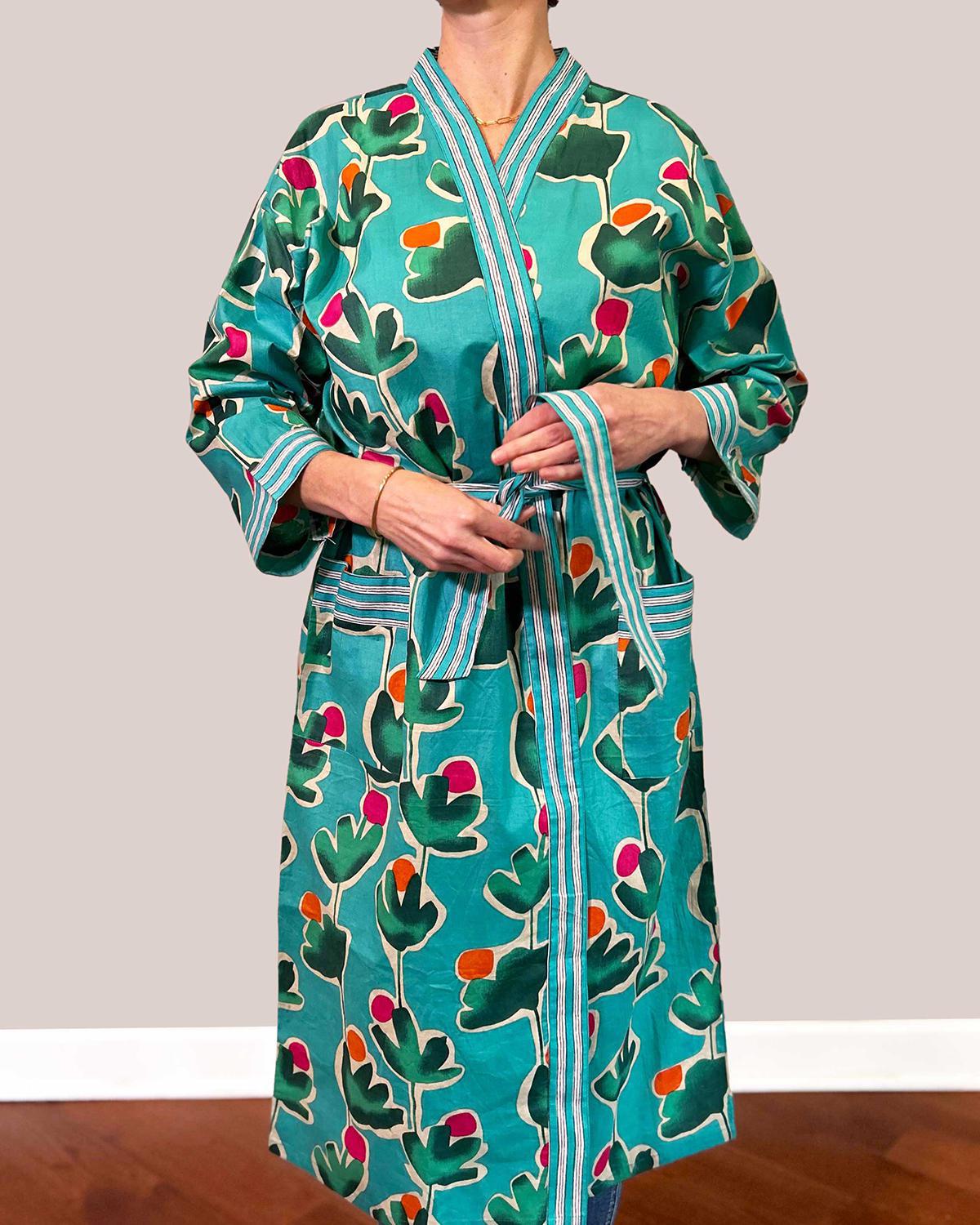 Txtile Lightweight Cotton Robe - Cactus Blooms Print