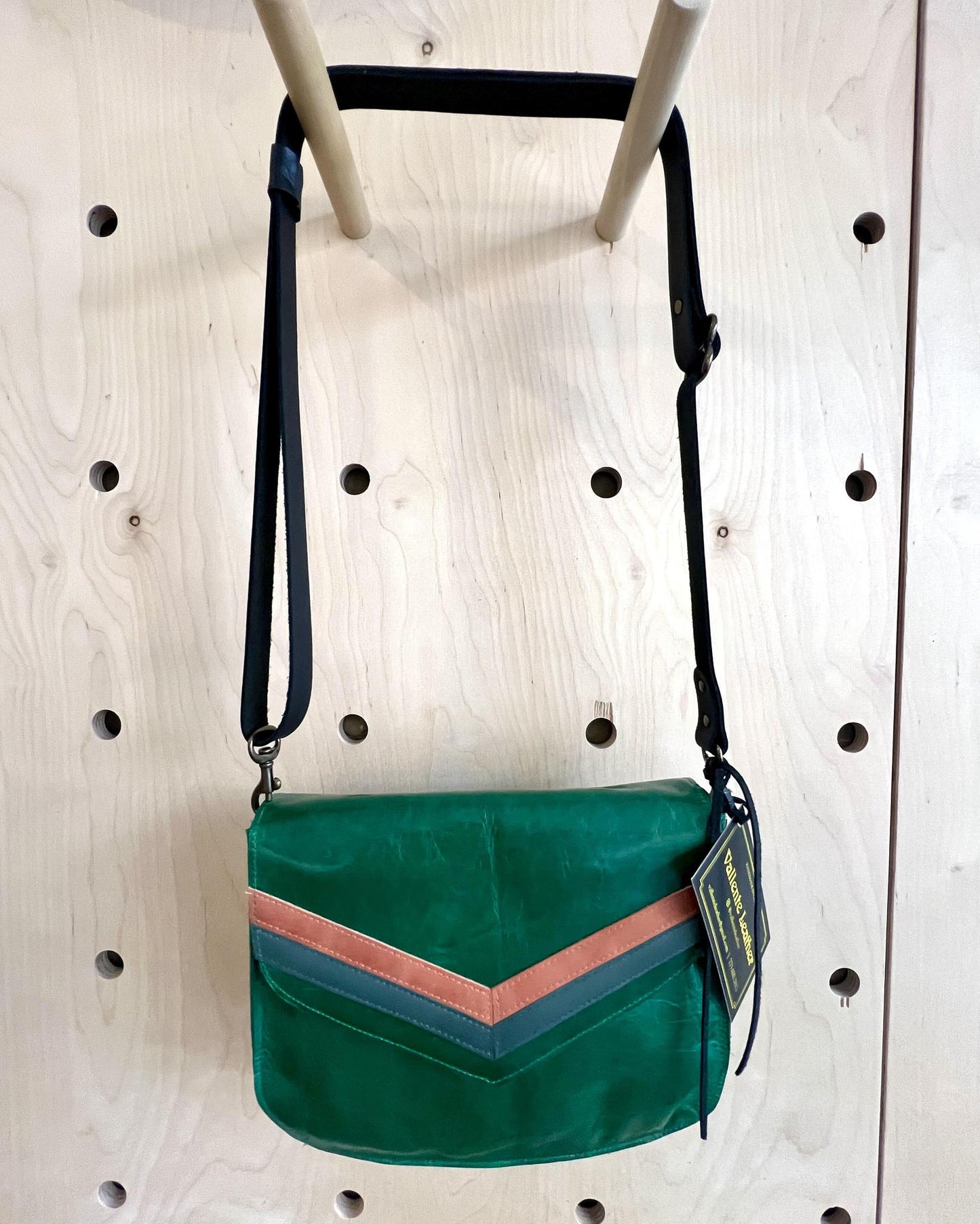 Vallente Leather Chevron Handbag - Vibrant Green Leather w/ Complimentary Chevrons