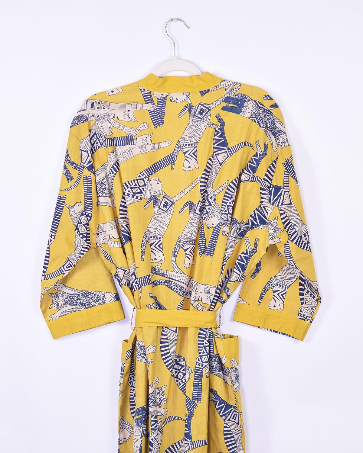Txtile Lightweight Cotton Robe - Cosmic Cats Print