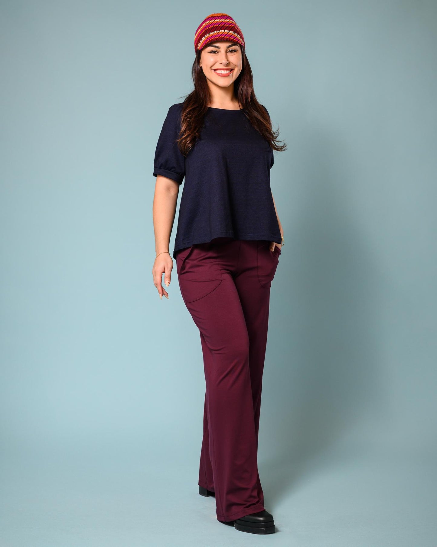 Squasht Wide Leg Long Length Pants in Merlot