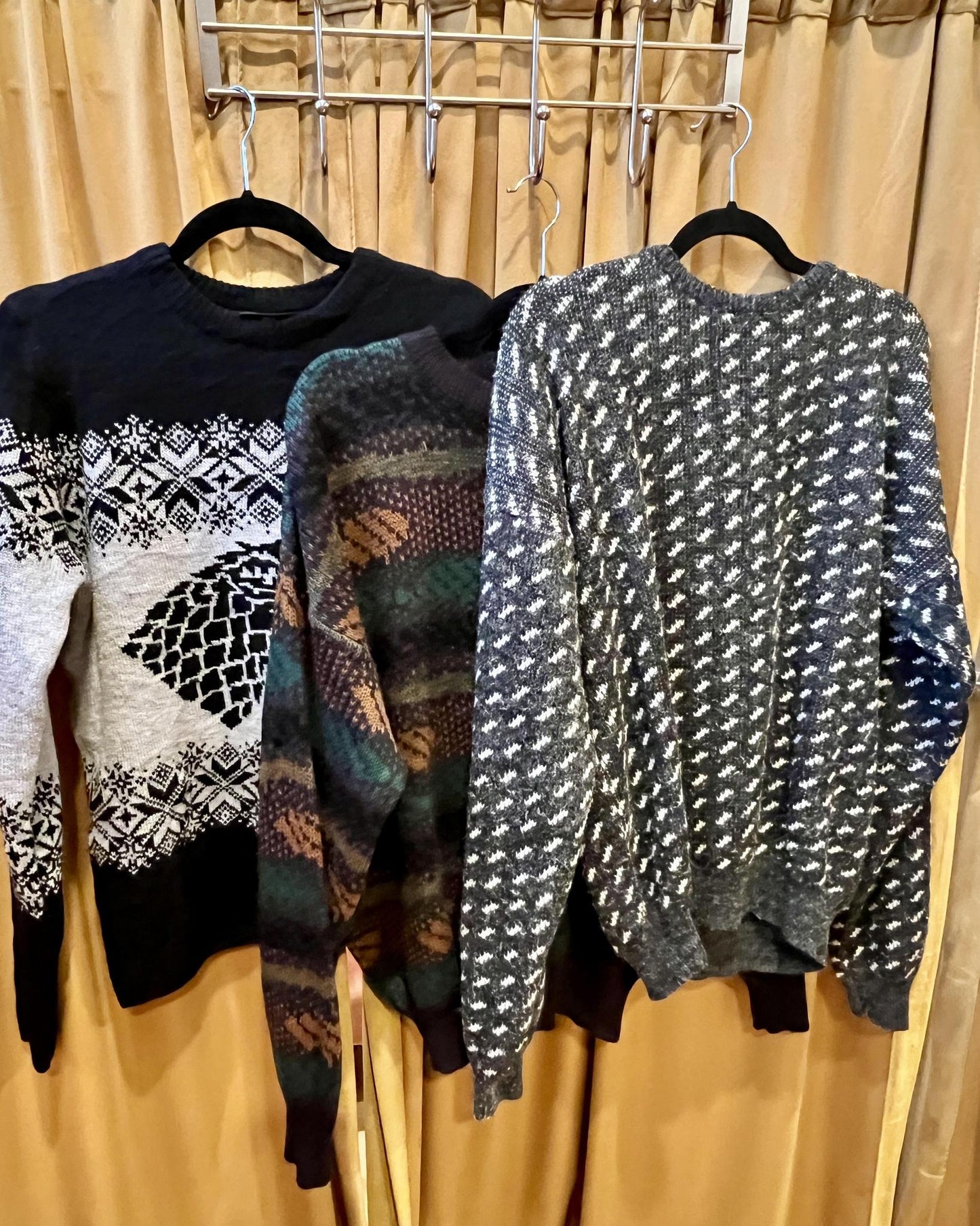 American Recycled Clothing - Full Length Knit Sweater - Gray with White Allover Dots - SALE
