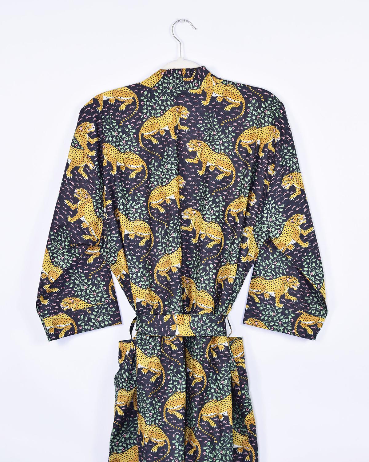 Txtile Lightweight Cotton Robe - Midnight Jungle Leopard Print