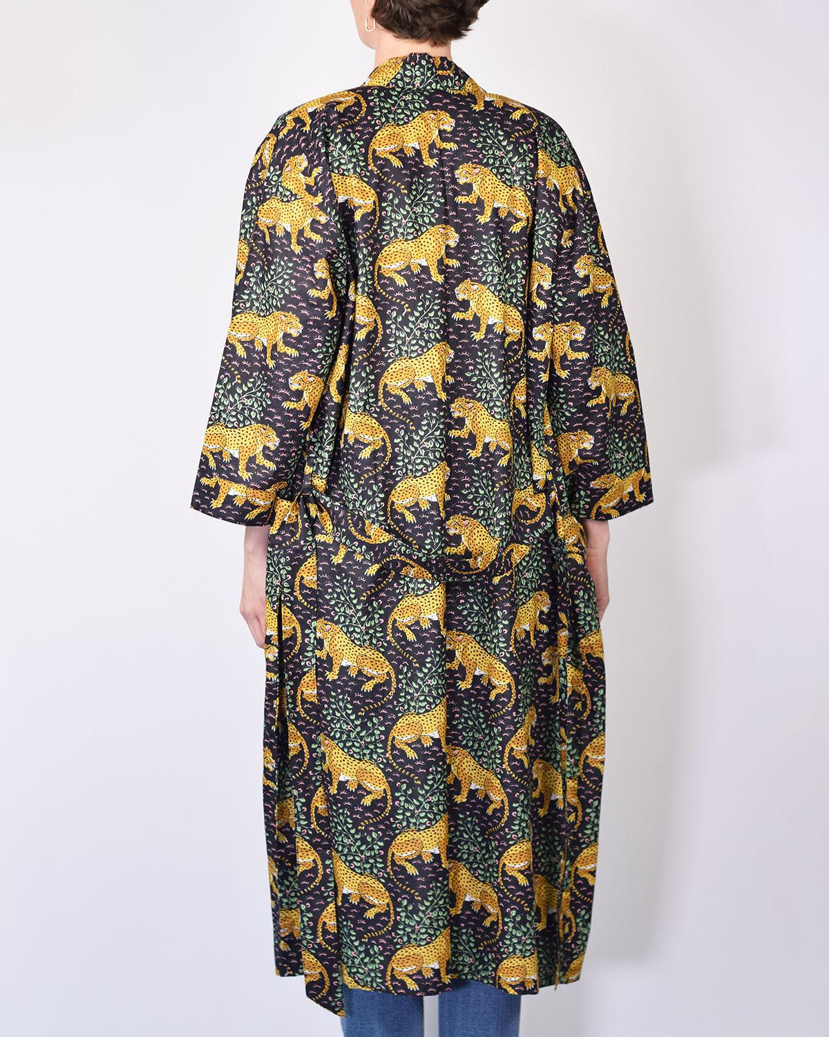 Txtile Lightweight Cotton Robe - Midnight Jungle Leopard Print