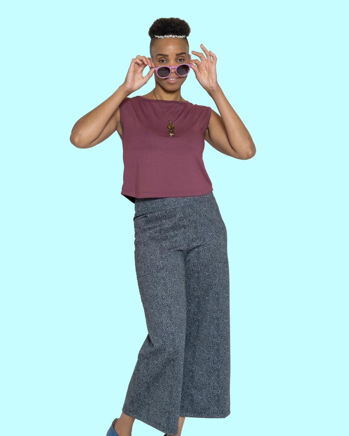 Squasht Henri Wide Leg Trousers (Cropped) Gray Speckles - SALE - Size XL