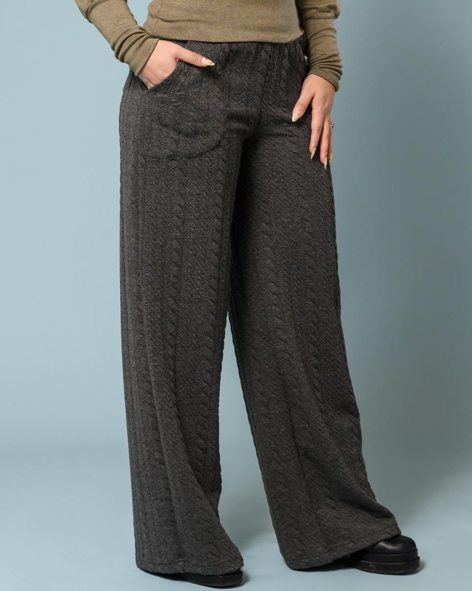 Squasht Wide Leg Long Length Pants in Medium Gray with Rope Texture