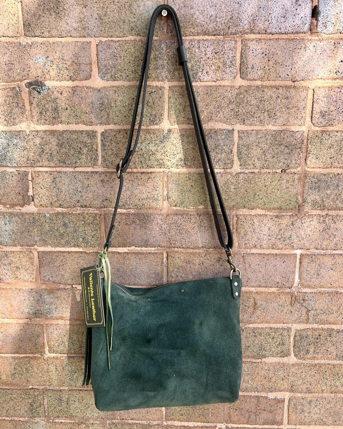 Vallente Leather Fringe Handbag in Forest Green