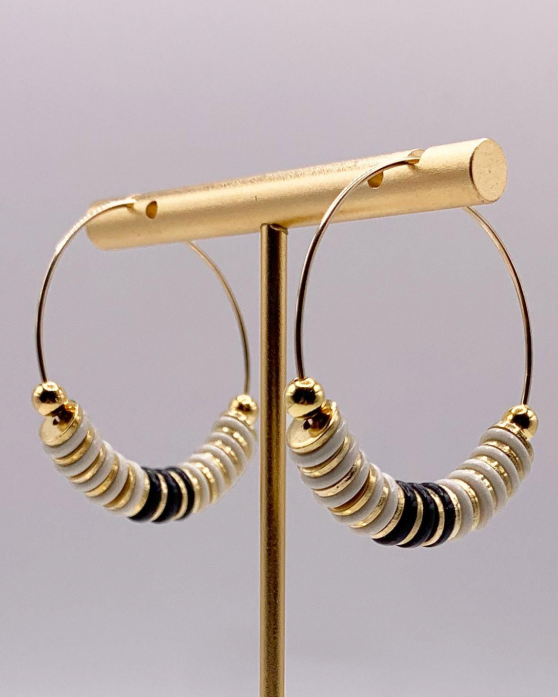 caliLOVESchi 14k Gold Hoops - Ivory and Ebony