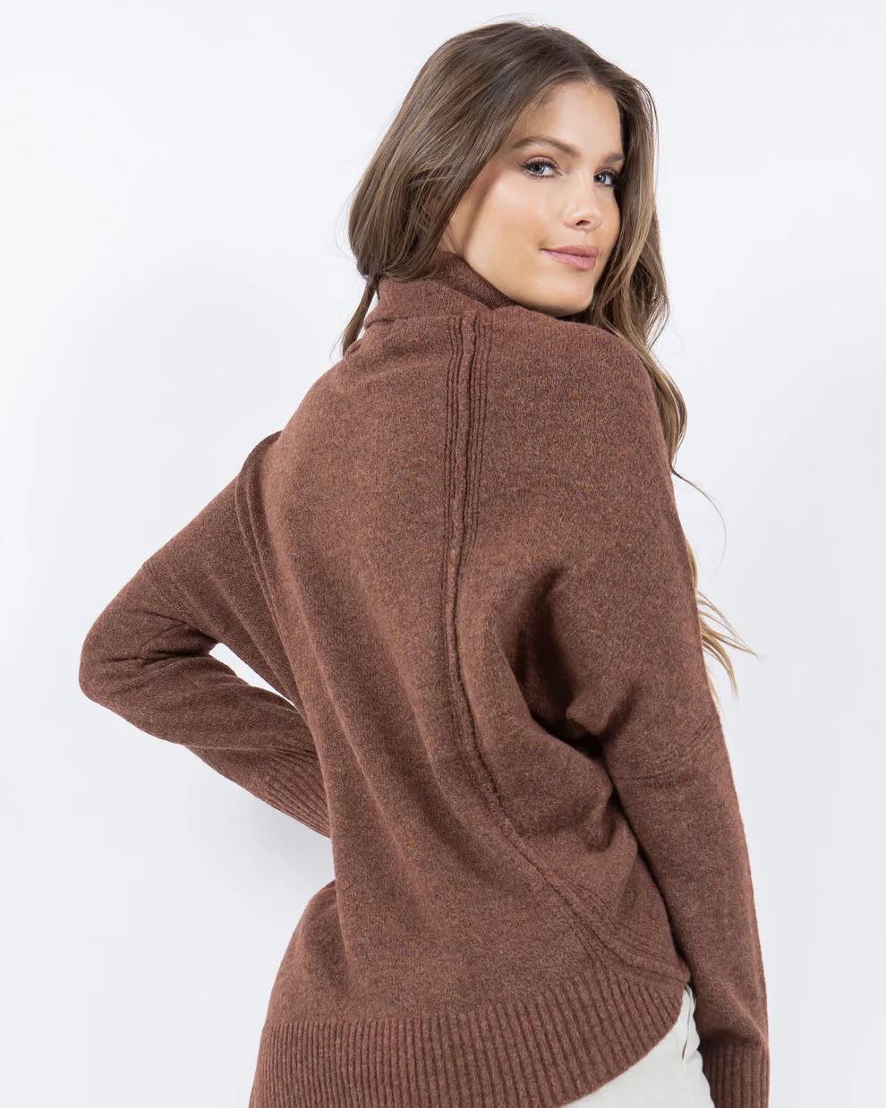 M Rena Asymmetrical Turtleneck Sweater Cognac