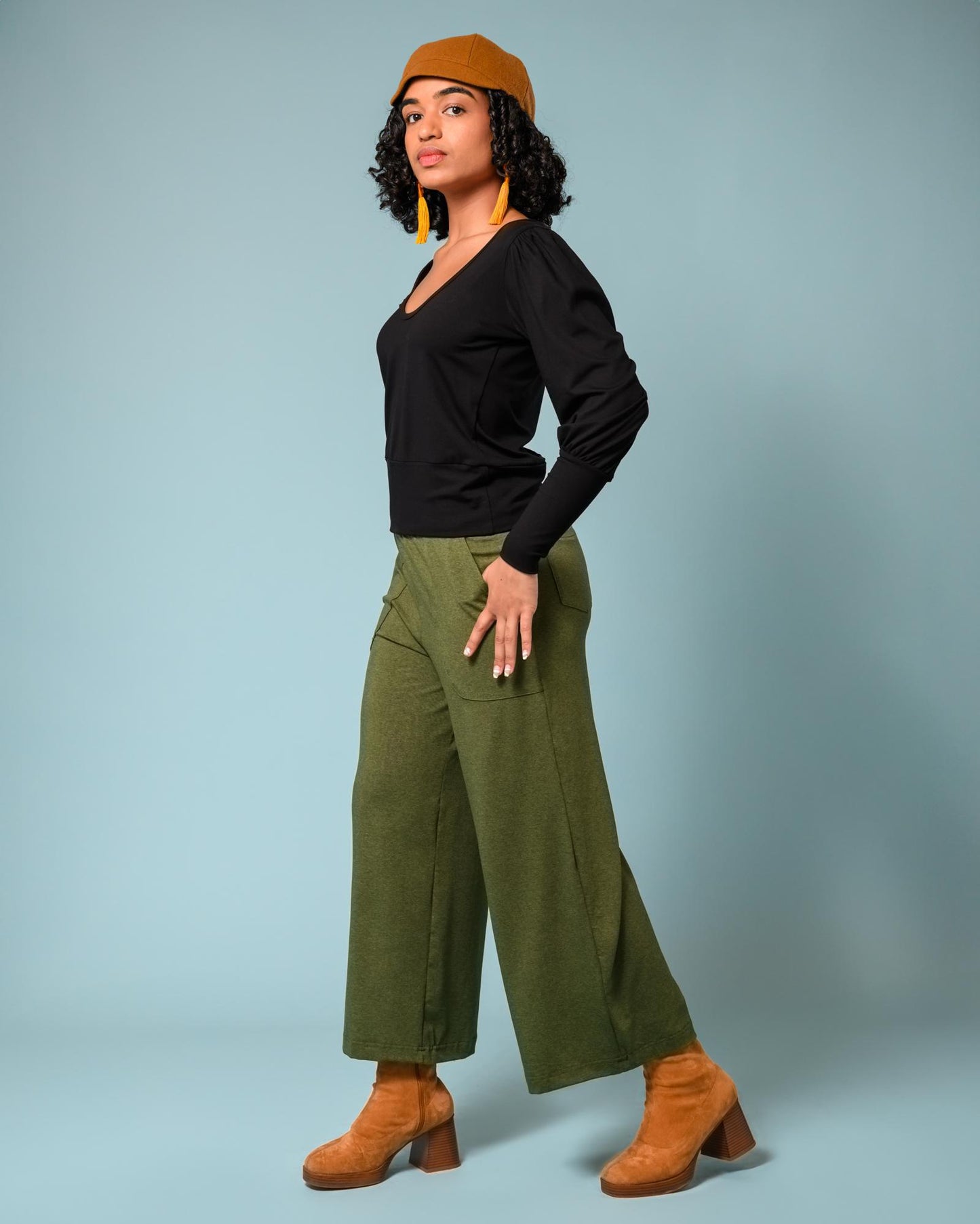 Squasht Wide Leg Pants (Cropped) Olive Green