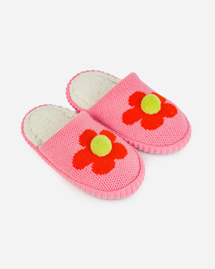 Verloop Flower Pom Slide Slippers in Pink