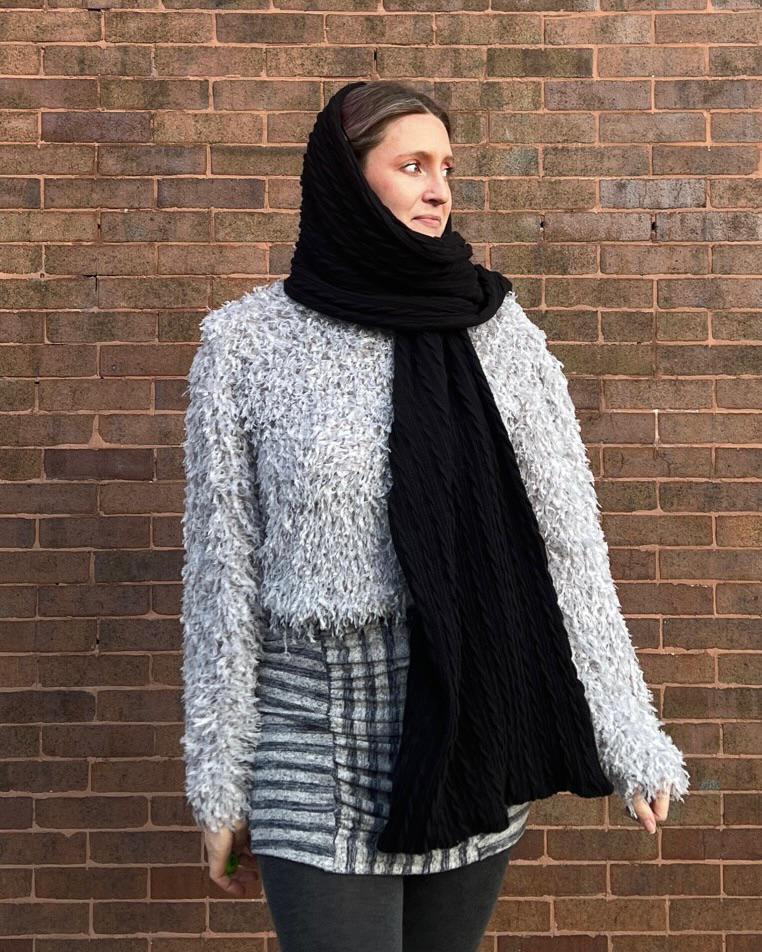 Squasht Oversized Scarf Black Cable Knit