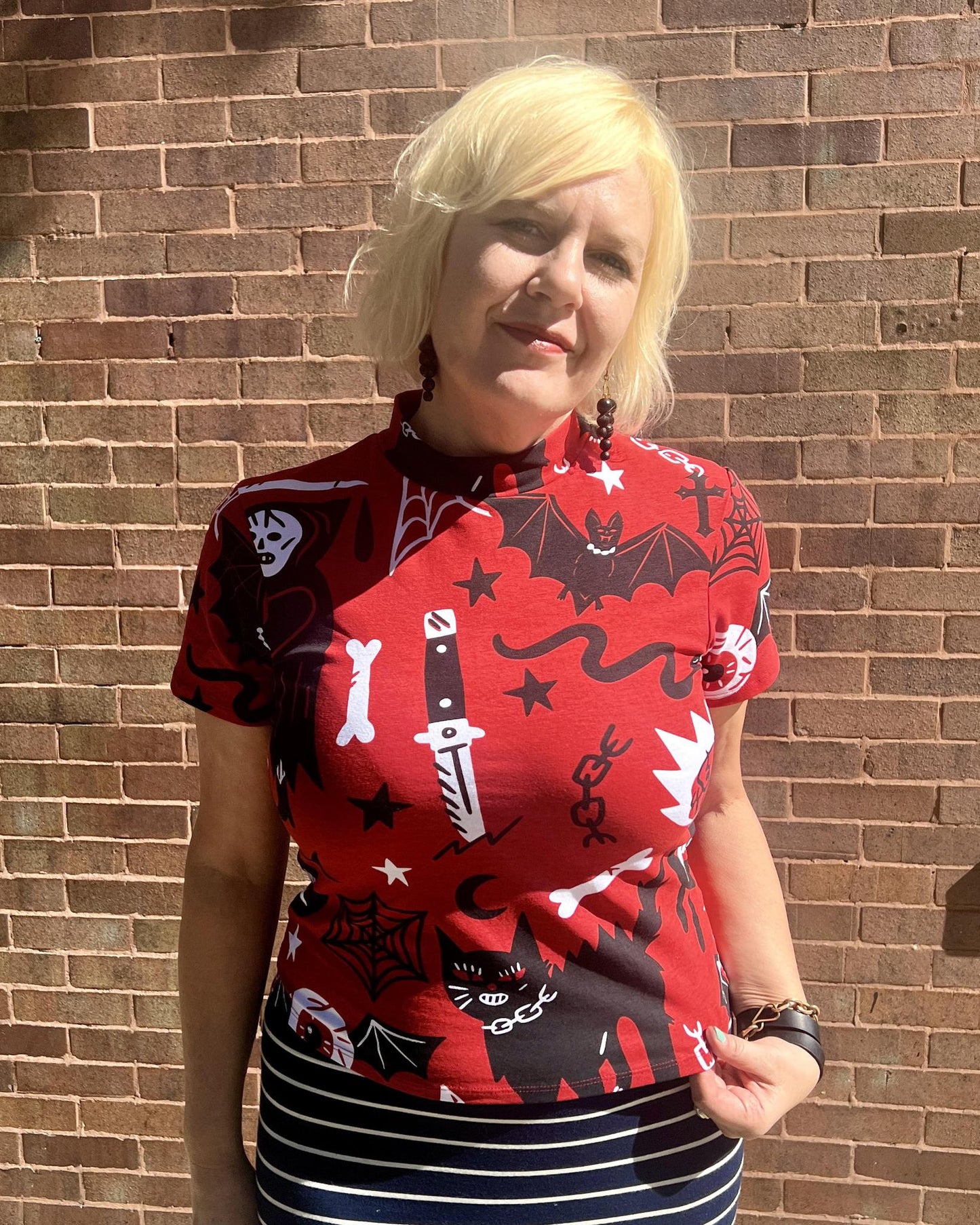 Nooworks Mock Neck Top in Pippa Print - SALE - Last One - Size XL