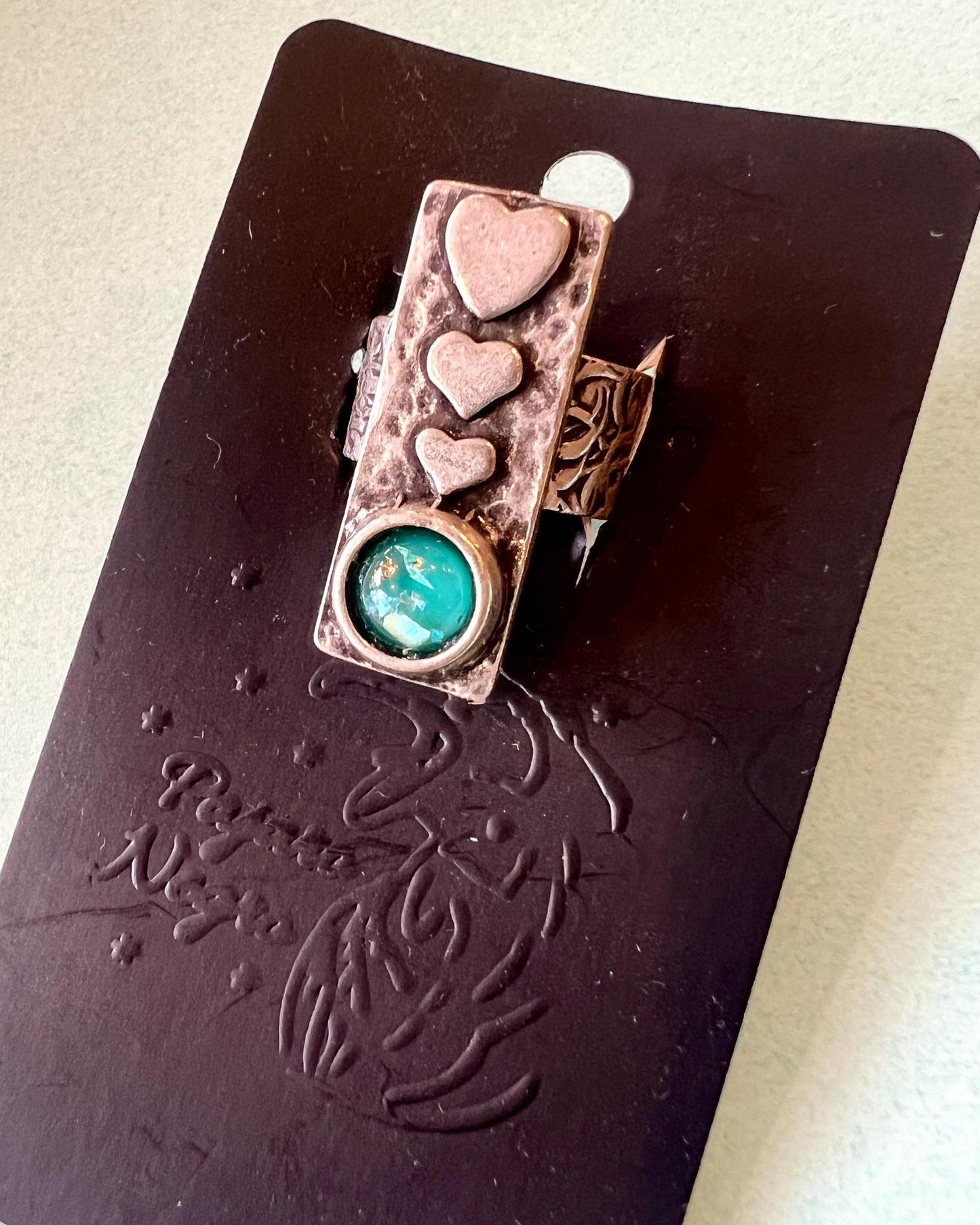 Pajaro Negro Heart Rectangle w/ Gold Leaf Ring