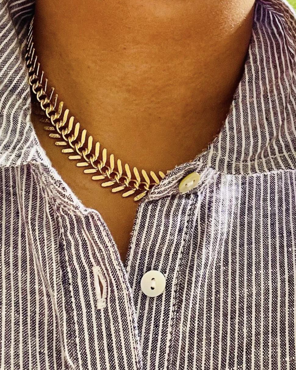 David Aubrey Gold Chain Fish Bone Necklace