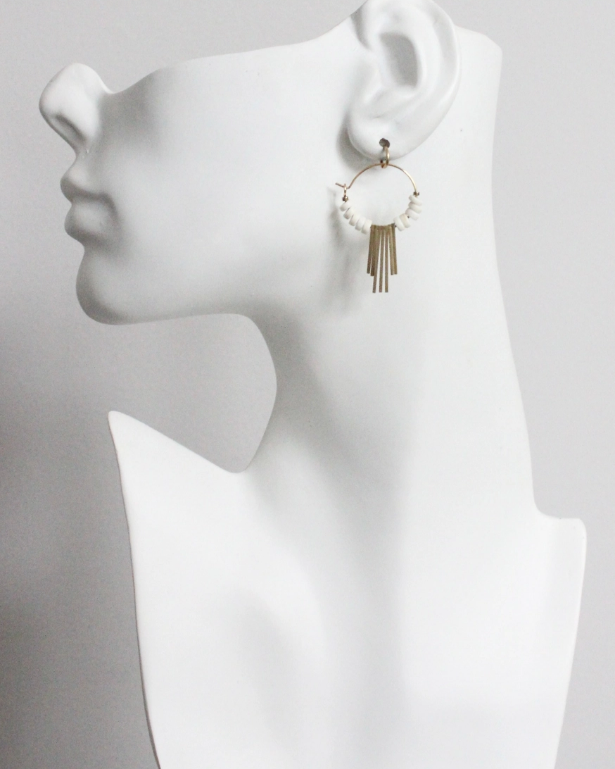 David Aubrey White Glass Geometric Hoop Earrings
