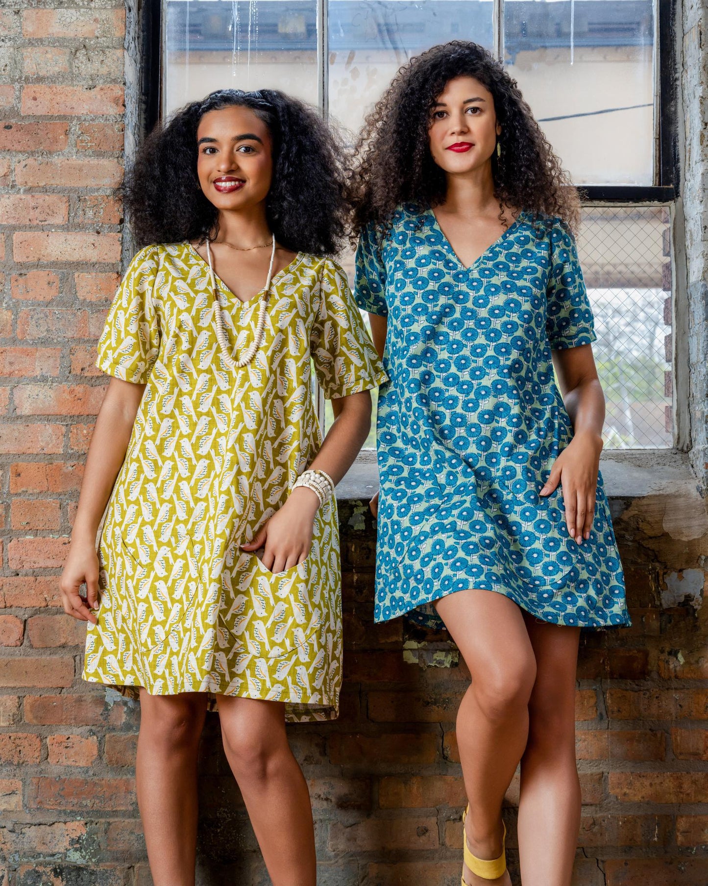 Squasht Winifred Dress Chartreuse Cotton Poplin Birds Print 🦜
