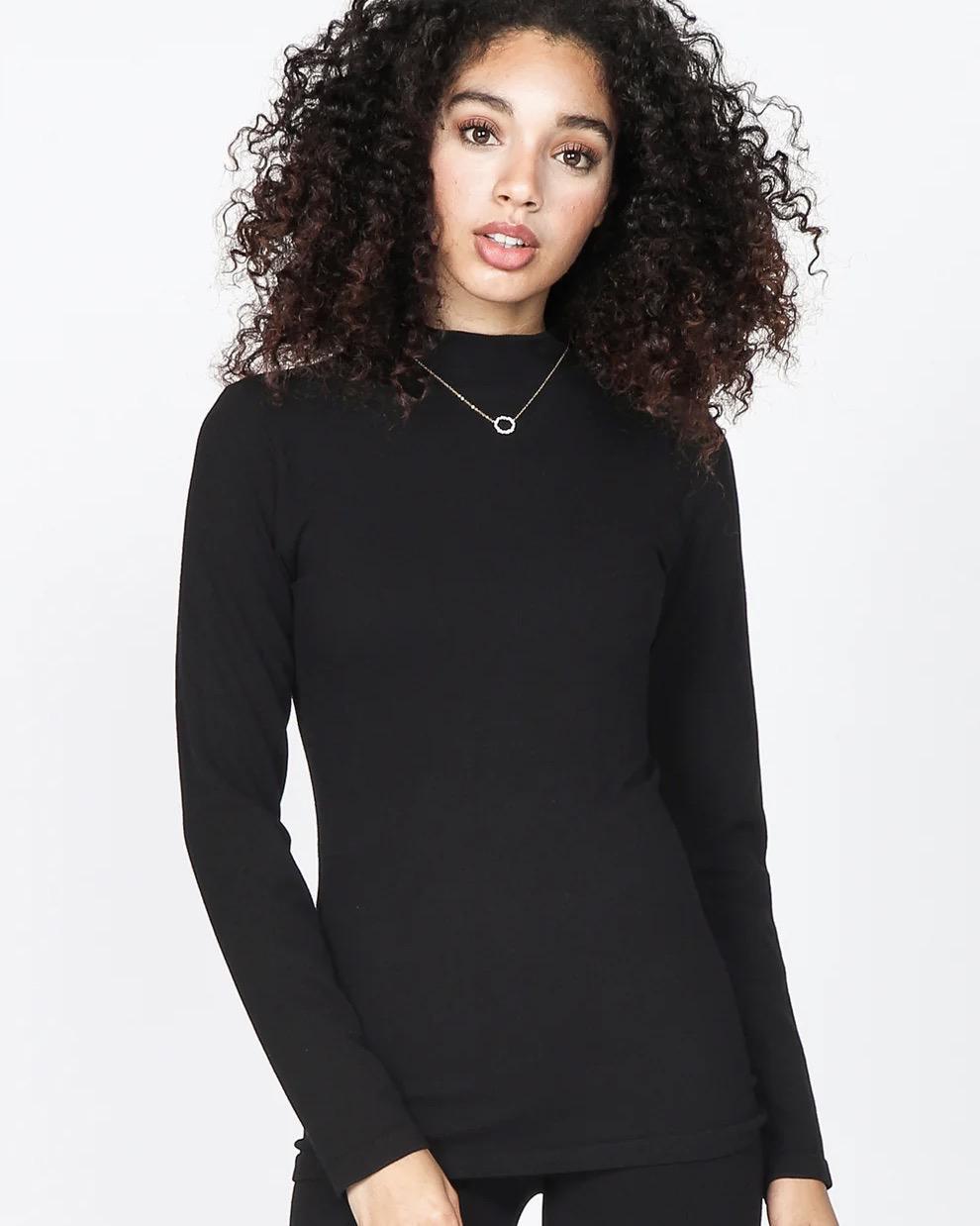 M Rena Ribbed Mock Neck Long Sleeve Top
