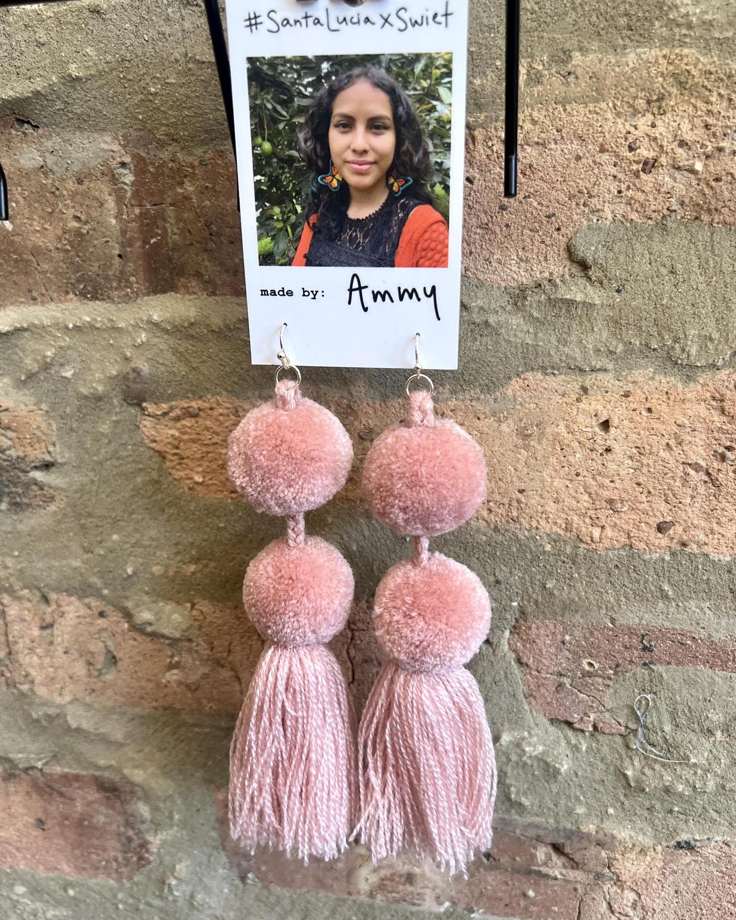 SWIETstuff Large Pom Pom Earrings Light Blush Pink