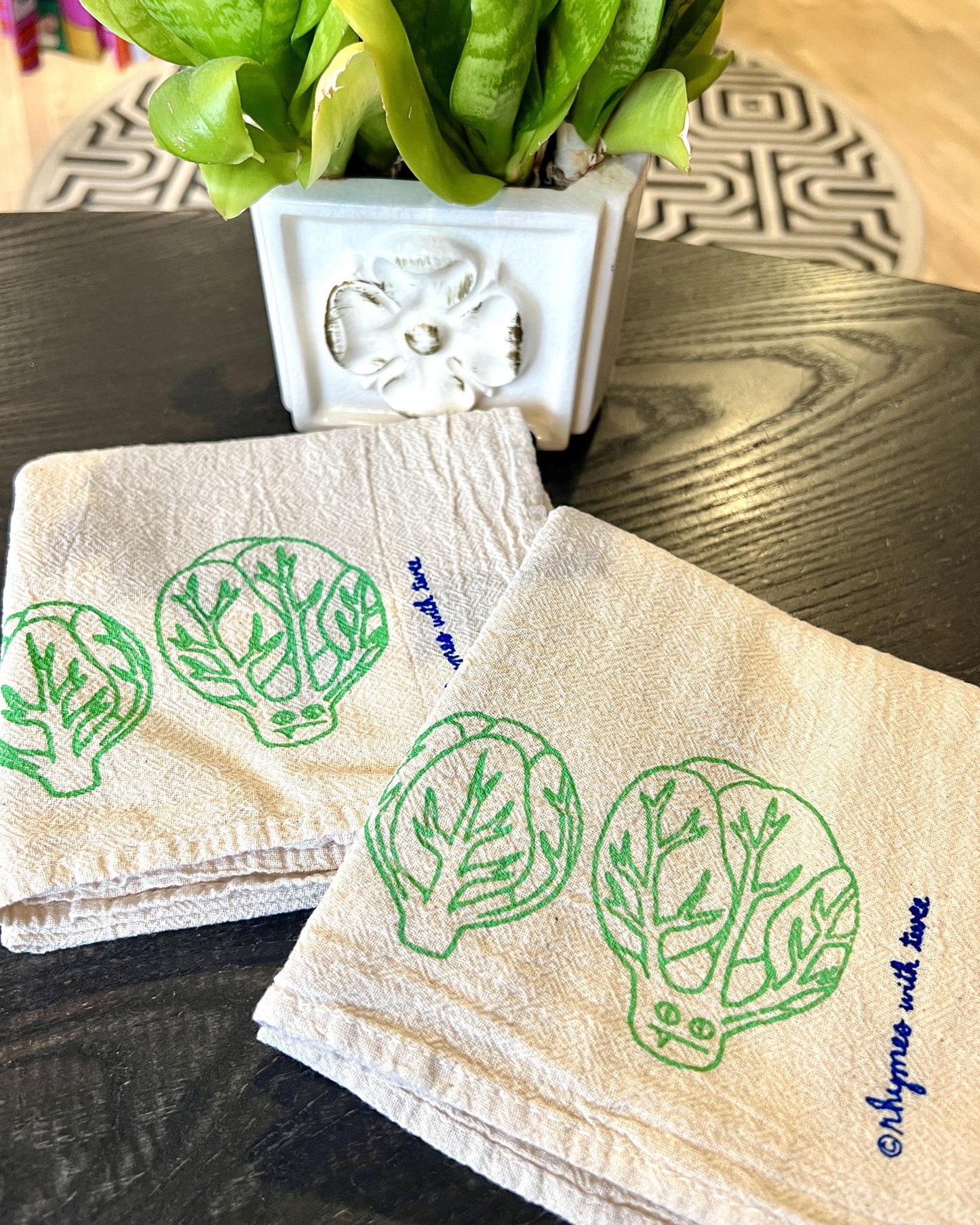 Rhymes With Twee Veggie Vampire Tea Towel Brussels Sprout ( Theo )