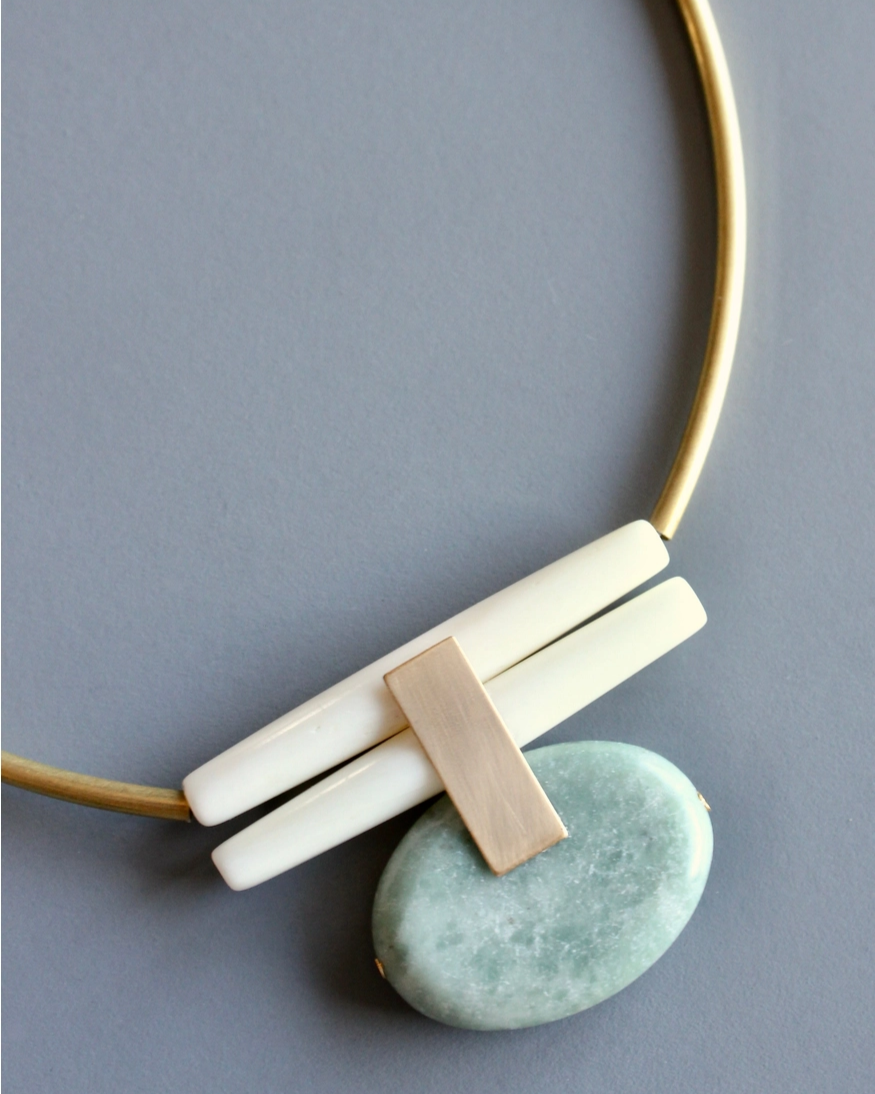 David Aubrey Green Jasper and Brass Art Deco Necklace