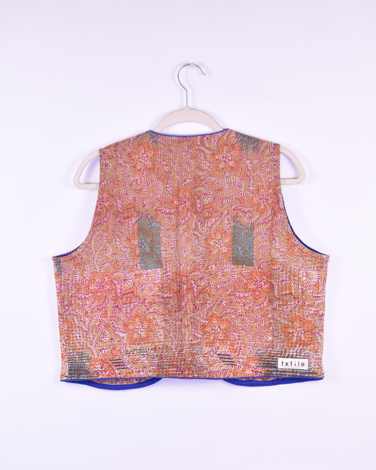 Txtile Maddie Quilted Reversible Patchwork Kantha Quilt in Orange Crush