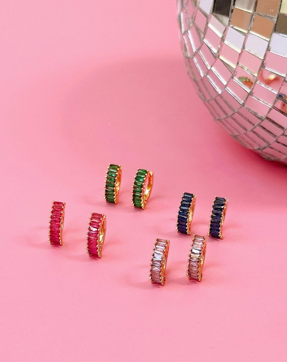 Golden Hour Single Color Gold Gem Huggie Earrings