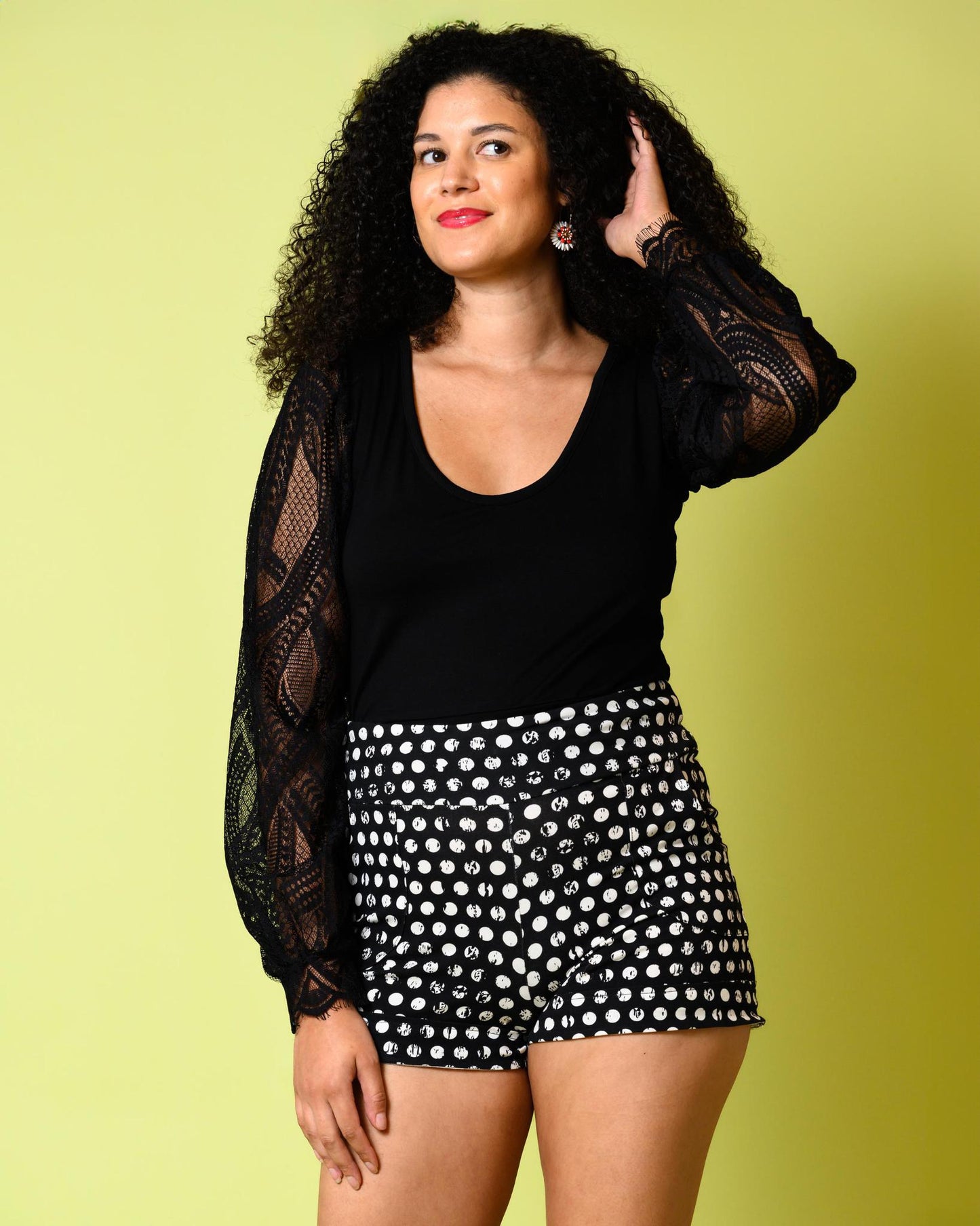 Squasht Lexi Scalloped Lace Sleeve Top in Black