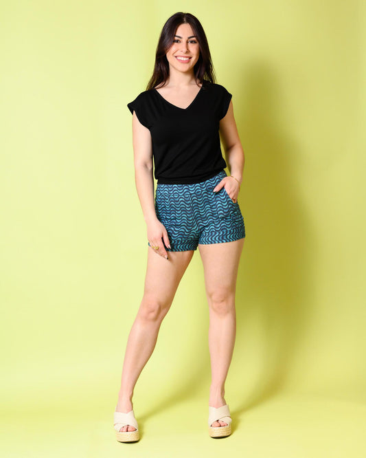 Squasht Short Shorts in Turquoise Crescent Moons - SALE