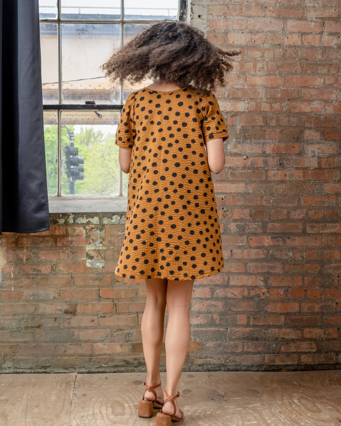 Squasht Winifred Dress Caramel with Black Dots Cotton Ripple