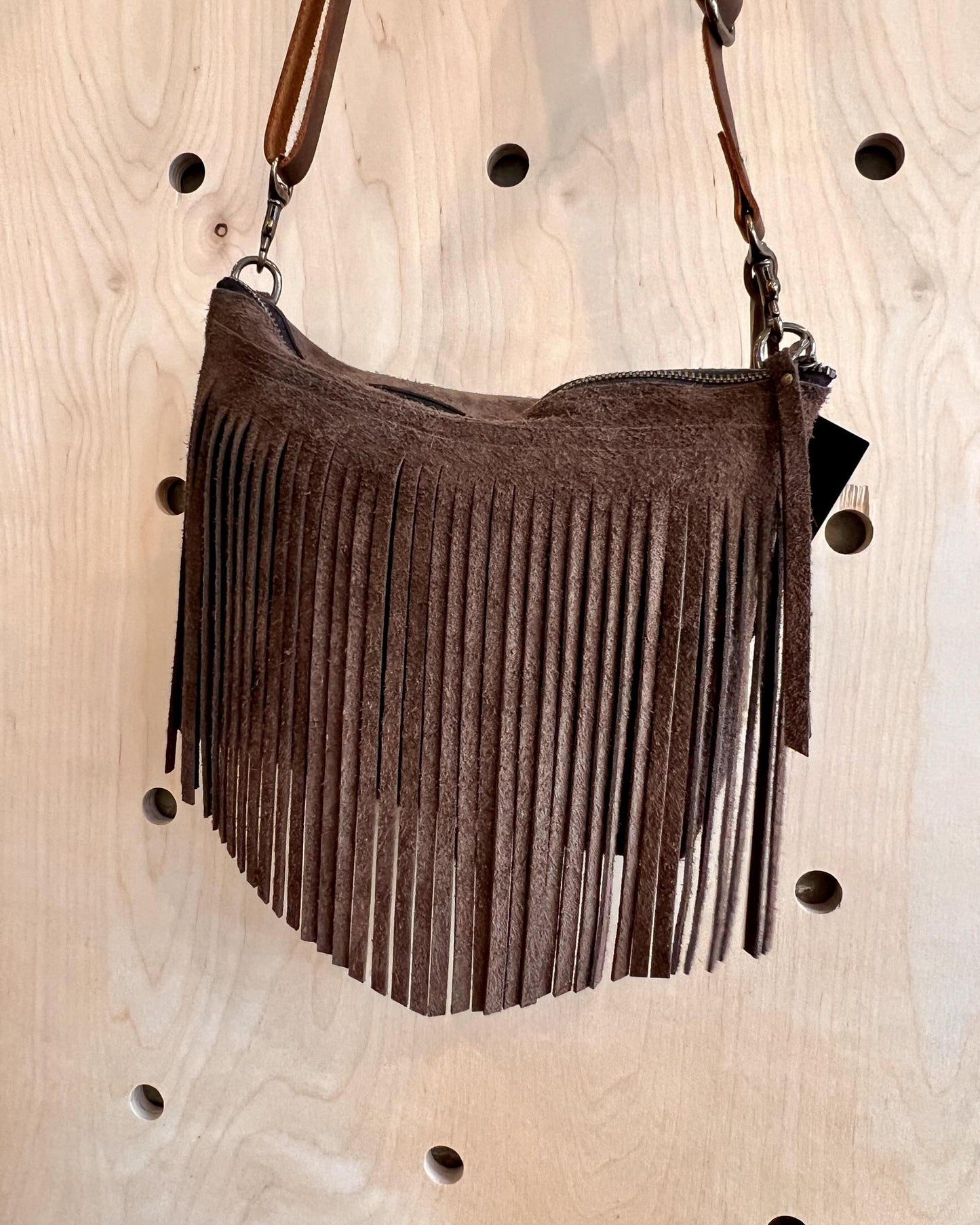 Vallente Leather Fringe Handbag in Chocolate Brown